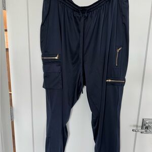 Satin Livi Active Navy blue Joggers with Gold Zipper accents